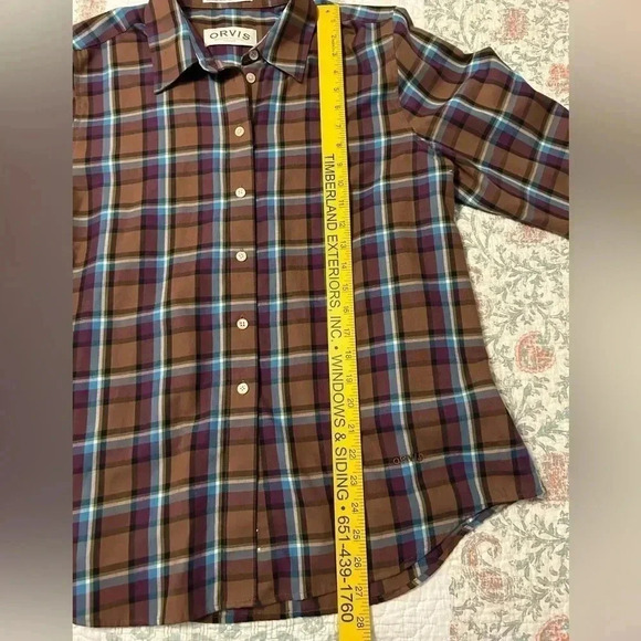 ORVIS Plaid Button Down Wrinkle Free Shirt Blue Brown Sz 14 Measurement in pics - Picture 9 of 9